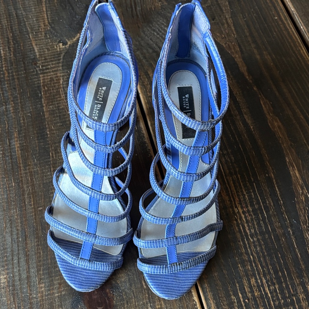 White House Black Market Blue Strappy Heels